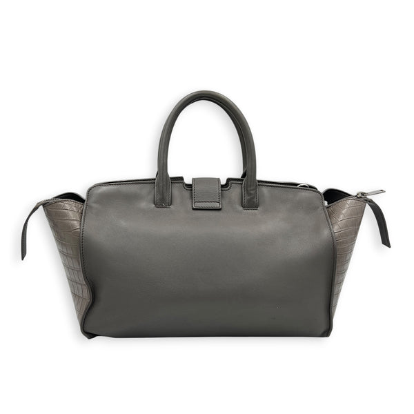 Cabas Shoulder Bag Small Grey in Crocodile Embossed Calfskin, Silver hardware