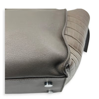 Cabas Shoulder Bag Small Grey in Crocodile Embossed Calfskin, Silver hardware
