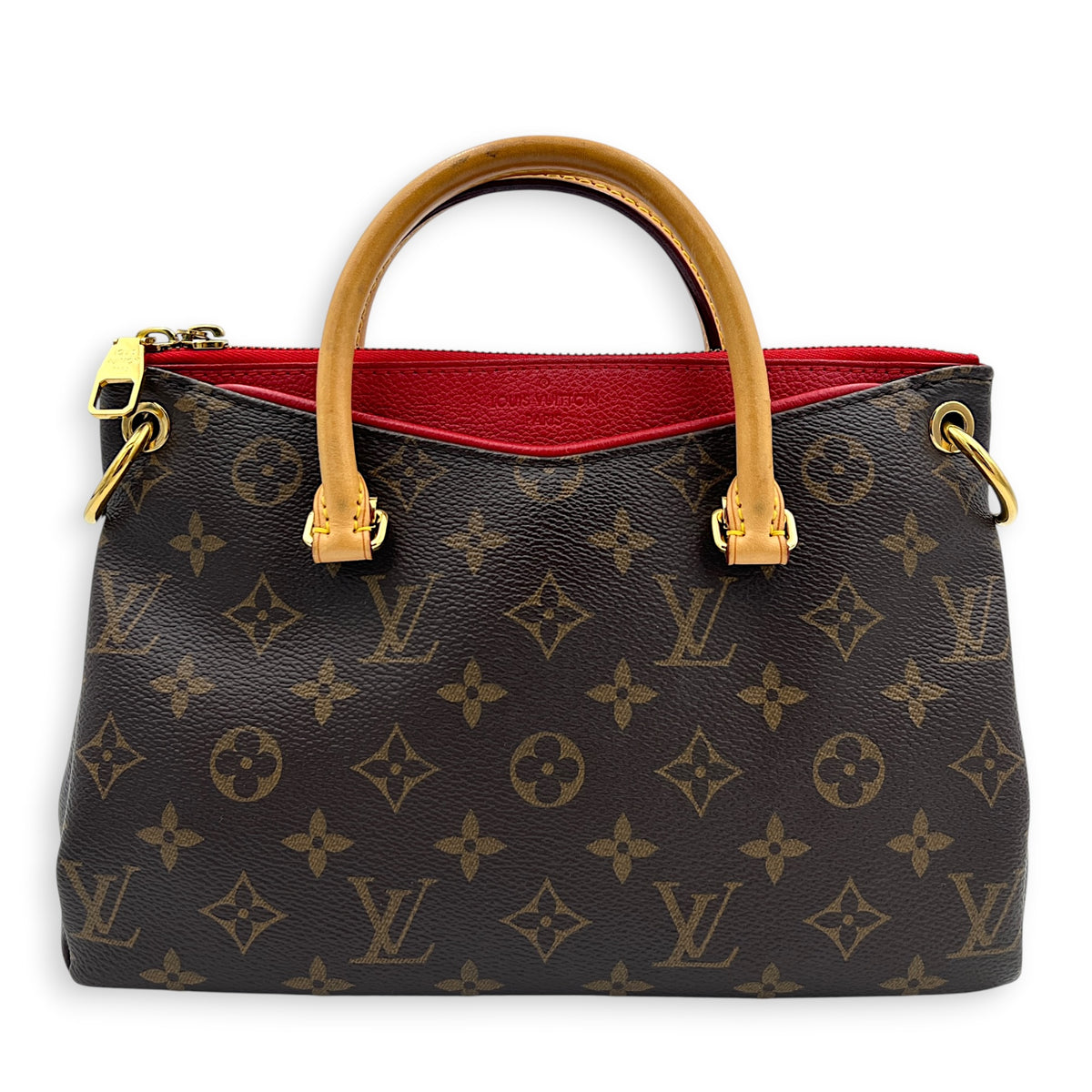 Pallas Brown Top Handle Bag in Monogram Coated Canvas, Gold hardware