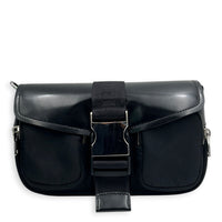 Buckle Pocket Black Crossbody Bag in Spazzolato & Re-Nylon, Silver hardware