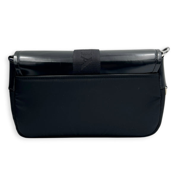 Buckle Pocket Black Crossbody Bag in Spazzolato & Re-Nylon, Silver hardware