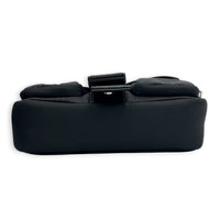 Buckle Pocket Black Crossbody Bag in Spazzolato & Re-Nylon, Silver hardware