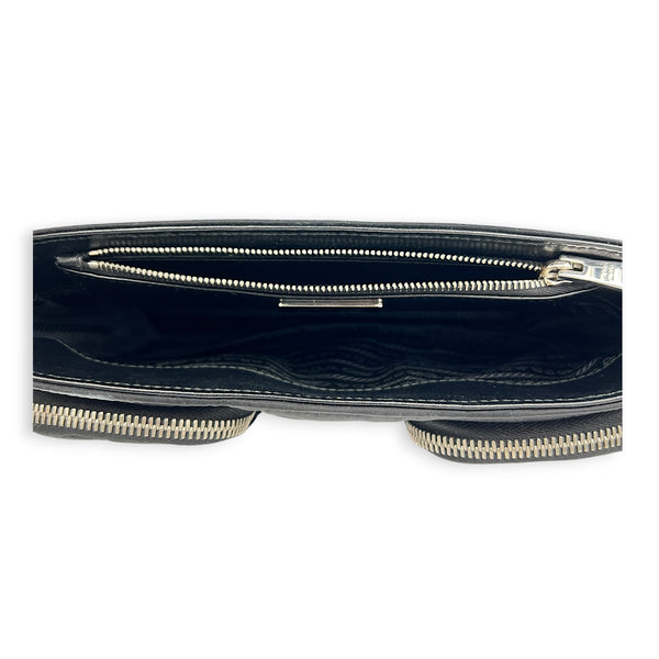 Buckle Pocket Black Crossbody Bag in Spazzolato & Re-Nylon, Silver hardware