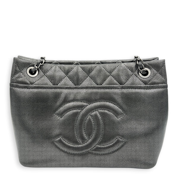 Timeless CC Tote Bag Silver in Caviar Leather, Silver hardware