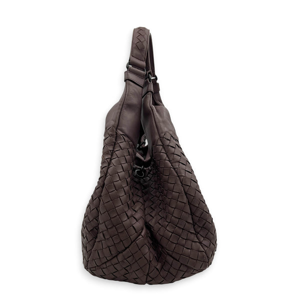 Campana Shoulder Bag Purple in Intrecciato Leather, Ruthenium hardware