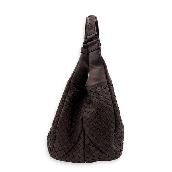 Campana Shoulder Bag Purple in Intrecciato Leather, Ruthenium hardware