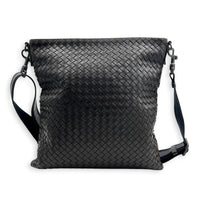 Intrecciato Crossbody Bag Brown in Intrecciato Leather, Silver hardware