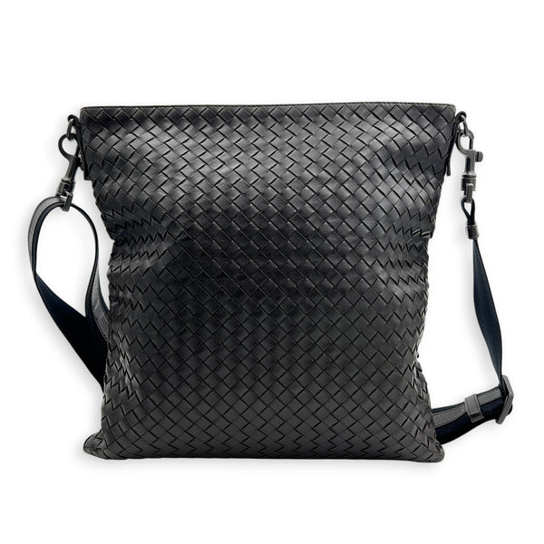 Intrecciato Crossbody Bag Brown in Intrecciato Leather, Silver hardware