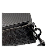 Intrecciato Crossbody Bag Brown in Intrecciato Leather, Silver hardware
