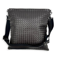 Intrecciato Crossbody Bag Brown in Intrecciato Leather, Silver hardware