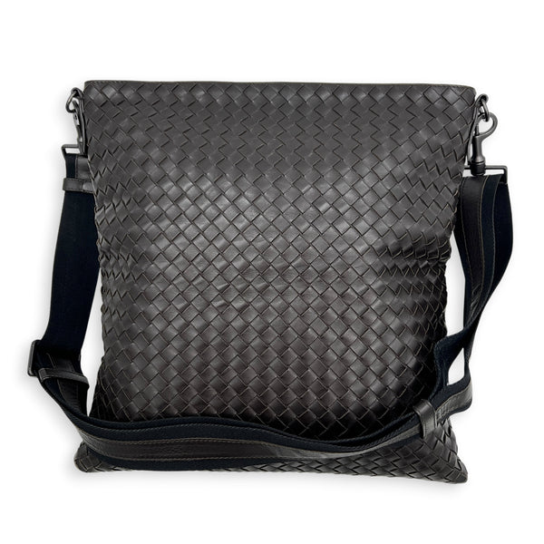 Intrecciato Crossbody Bag Brown in Intrecciato Leather, Silver hardware