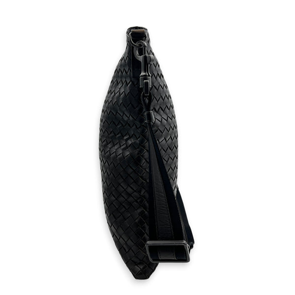 Intrecciato Crossbody Bag Brown in Intrecciato Leather, Silver hardware