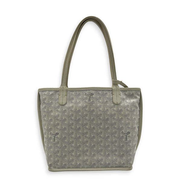 Anjou Mini White Tote Bag in Coated Canvas, Silver hardware