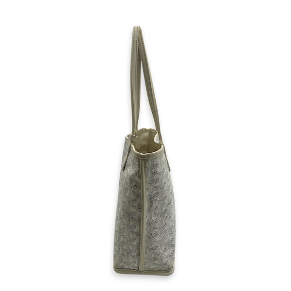 Anjou Mini White Tote Bag in Coated Canvas, Silver hardware