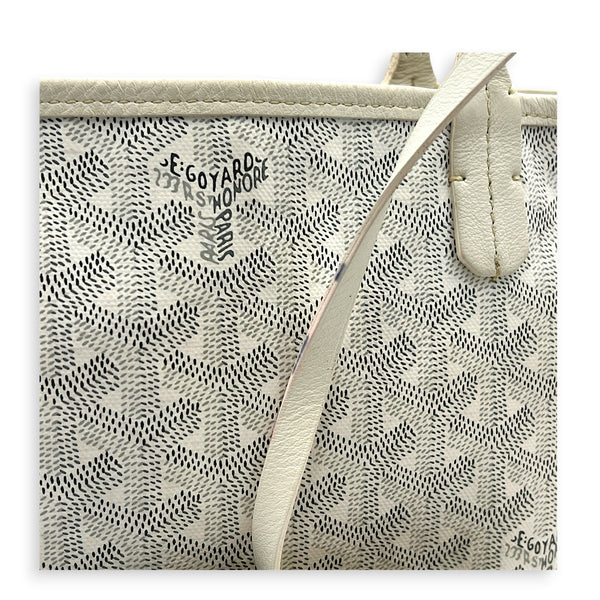 Anjou Mini White Tote Bag in Coated Canvas, Silver hardware