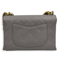CC Flap Chain Mini Grey Shoulder Bag in Caviar Leather, Gold hardware