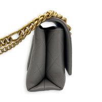 CC Flap Chain Mini Grey Shoulder Bag in Caviar Leather, Gold hardware