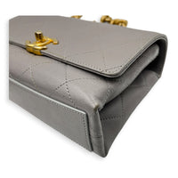 CC Flap Chain Mini Grey Shoulder Bag in Caviar Leather, Gold hardware