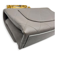 CC Flap Chain Mini Grey Shoulder Bag in Caviar Leather, Gold hardware