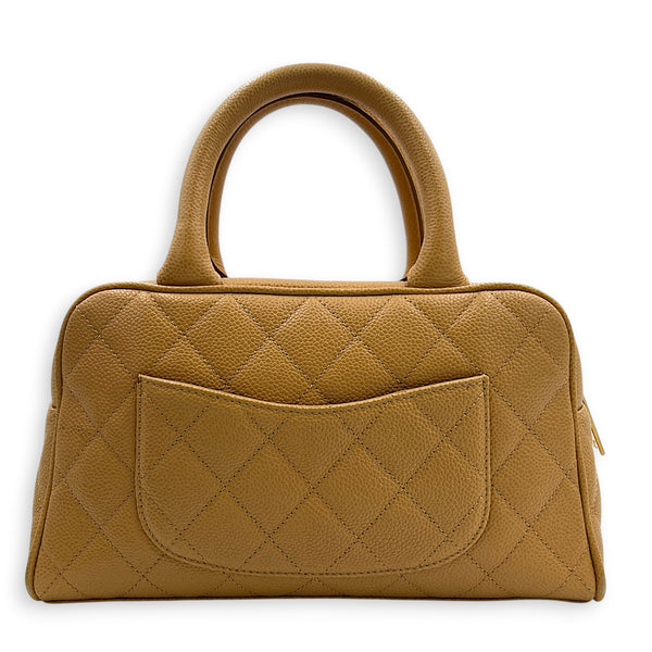 CC Boston Beige Top Handle Bag in Caviar Leather, Gold hardware
