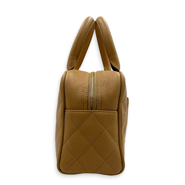 CC Boston Beige Top Handle Bag in Caviar Leather, Gold hardware