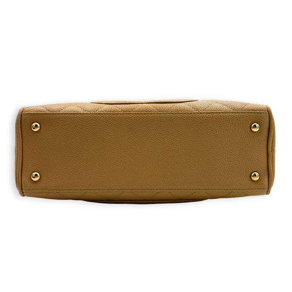 CC Boston Beige Top Handle Bag in Caviar Leather, Gold hardware