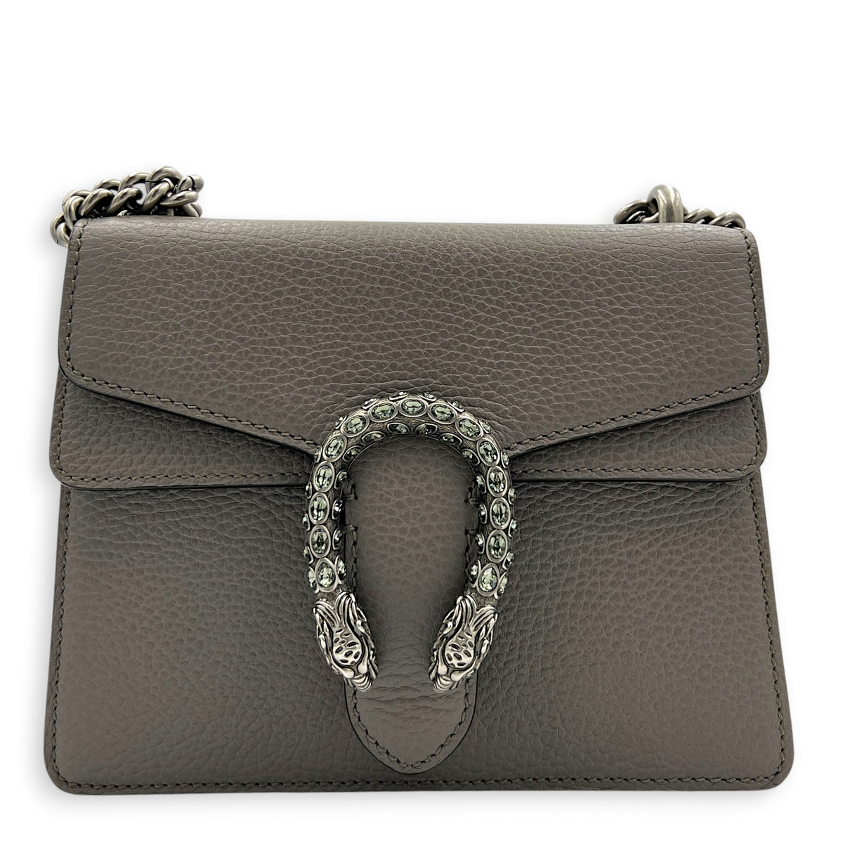Dionysus Grey Shoulder Bag in Calfskin, Silver hardware