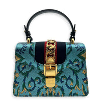 Sylvie Top Handle Bag Mini Blue in Satin, Gold hardware