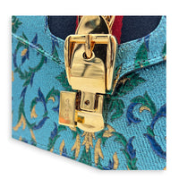 Sylvie Top Handle Bag Mini Blue in Satin, Gold hardware