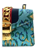 Sylvie Top Handle Bag Mini Blue in Satin, Gold hardware