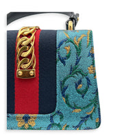 Sylvie Top Handle Bag Mini Blue in Satin, Gold hardware