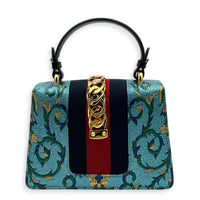 Sylvie Top Handle Bag Mini Blue in Satin, Gold hardware