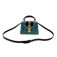 Sylvie Top Handle Bag Mini Blue in Satin, Gold hardware