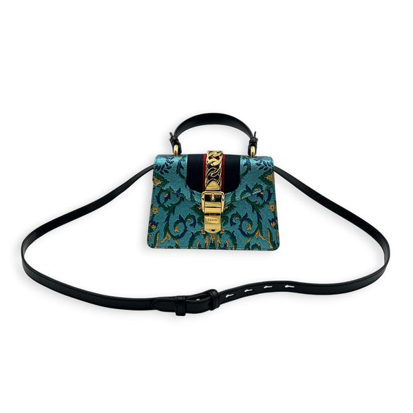 Sylvie Top Handle Bag Mini Blue in Satin, Gold hardware