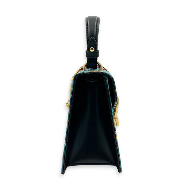 Sylvie Top Handle Bag Mini Blue in Satin, Gold hardware