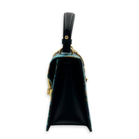 Sylvie Top Handle Bag Mini Blue in Satin, Gold hardware