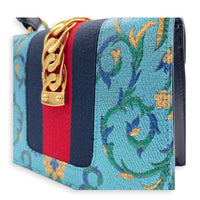 Sylvie Top Handle Bag Mini Blue in Satin, Gold hardware
