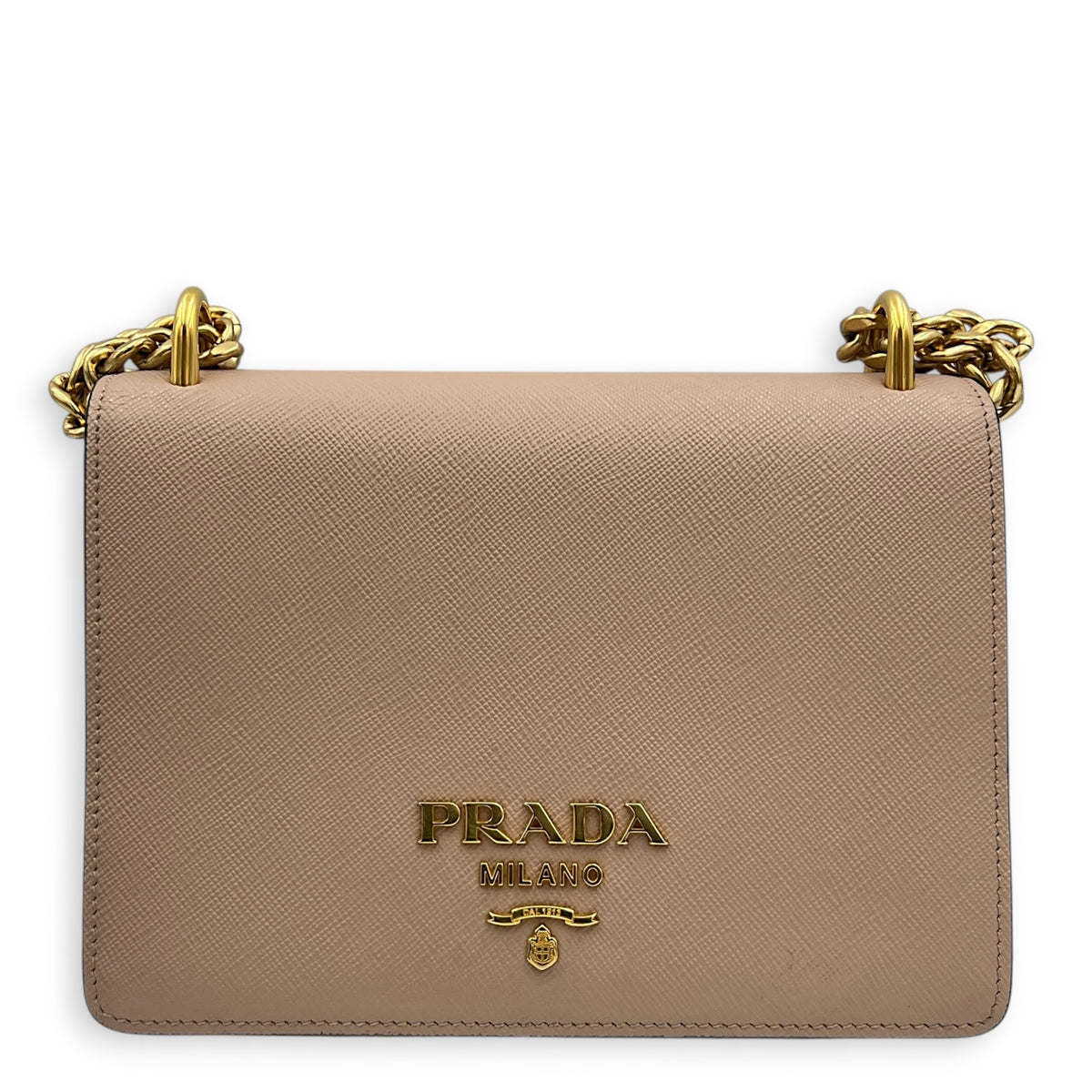 Saffiano Chain Bicolor Shoulder Bag in Saffiano Leather, Gold hardware