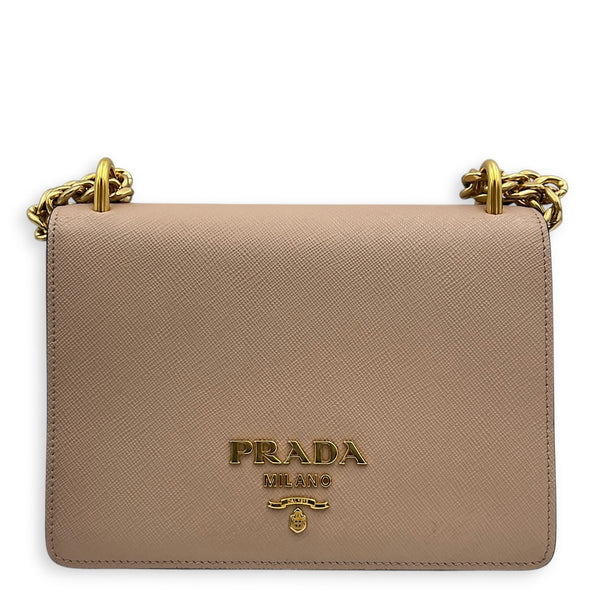 Saffiano Chain Bicolor Shoulder Bag in Saffiano Leather, Gold hardware