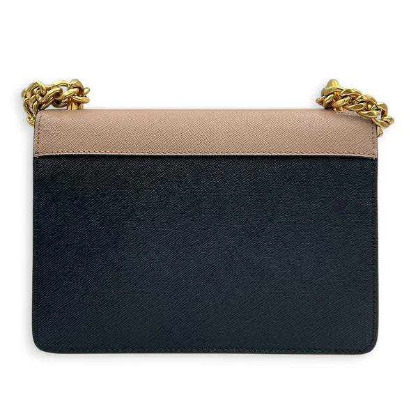 Saffiano Chain Bicolor Shoulder Bag in Saffiano Leather, Gold hardware