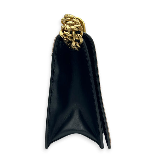 Saffiano Chain Bicolor Shoulder Bag in Saffiano Leather, Gold hardware