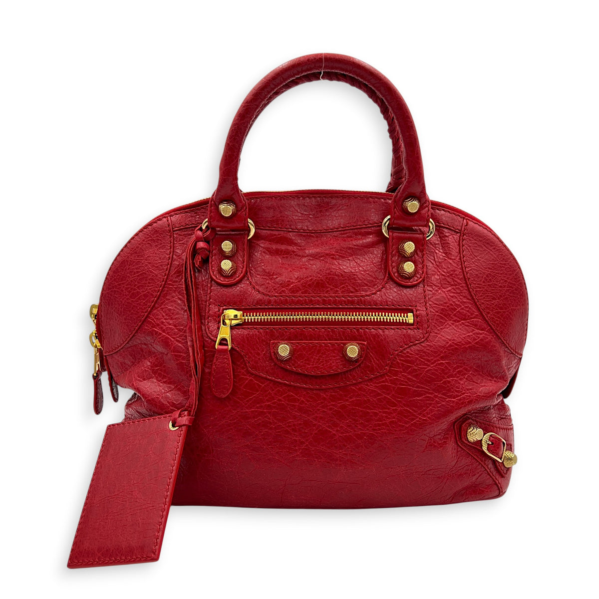 City Top Handle Bag Red in Distressed Leather, Gold hardware