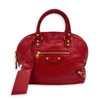City Top Handle Bag Red in Distressed Leather, Gold hardware
