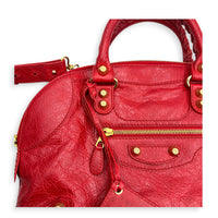 City Top Handle Bag Red in Distressed Leather, Gold hardware