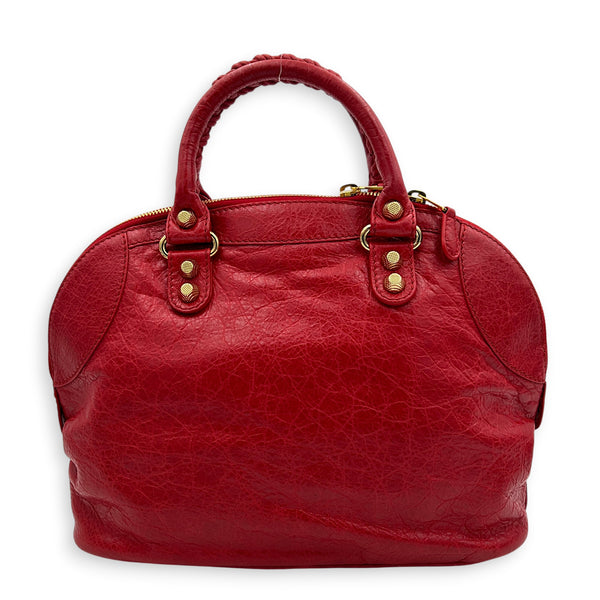City Top Handle Bag Red in Distressed Leather, Gold hardware