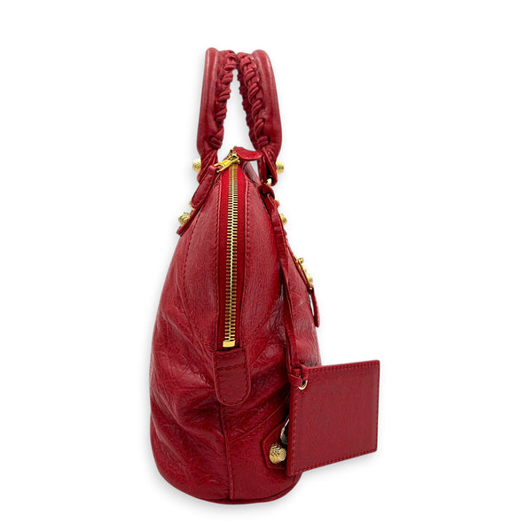 City Top Handle Bag Red in Distressed Leather, Gold hardware