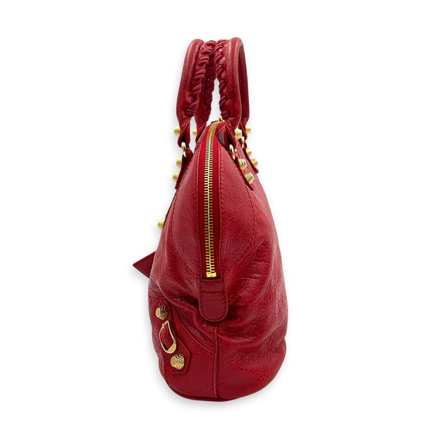 City Top Handle Bag Red in Distressed Leather, Gold hardware