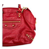City Top Handle Bag Red in Distressed Leather, Gold hardware