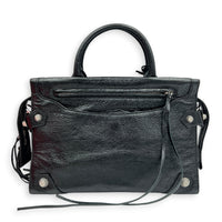 City Top Handle Bag Small Noir in Distressed Leather, Silver hardware
