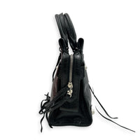 City Top Handle Bag Small Noir in Distressed Leather, Silver hardware